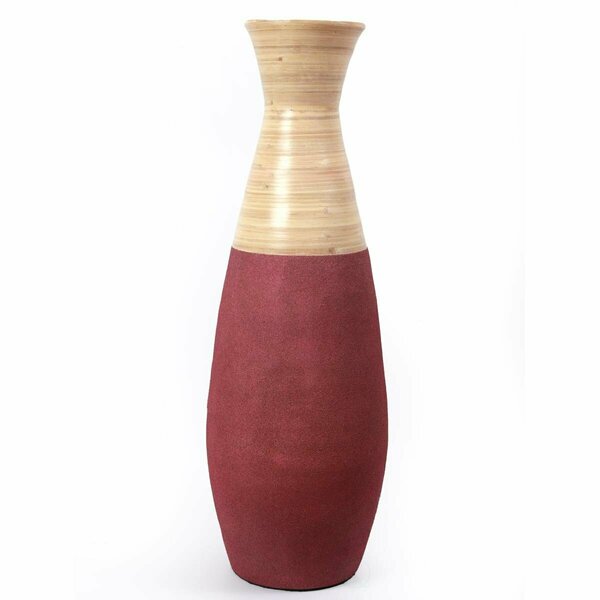 Colocar 31.5 x 10 x 10 in. Tall Handcrafted Bamboo Floor Vase, Burgundy & Natural CO3177810